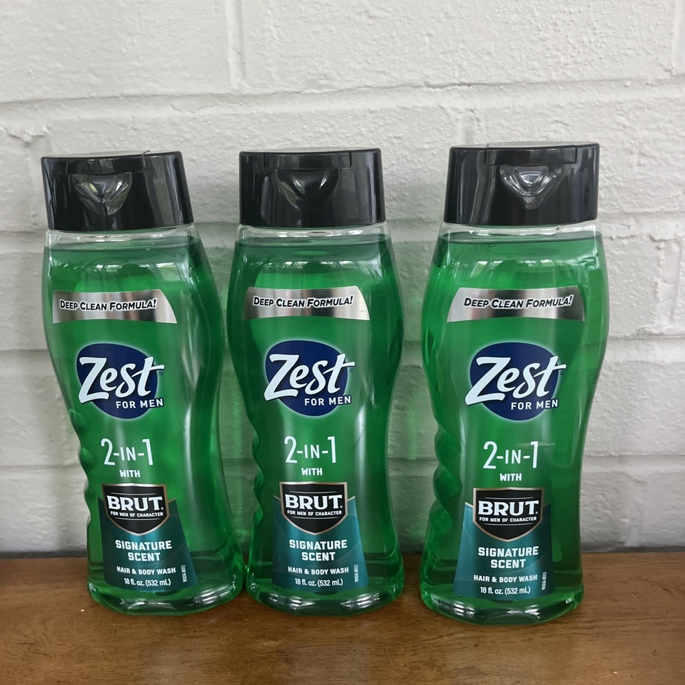 BL Zest For Men Hair & Body‎ Wash 2-In-1 Brut Signature Scent 18oz *Three Pack*